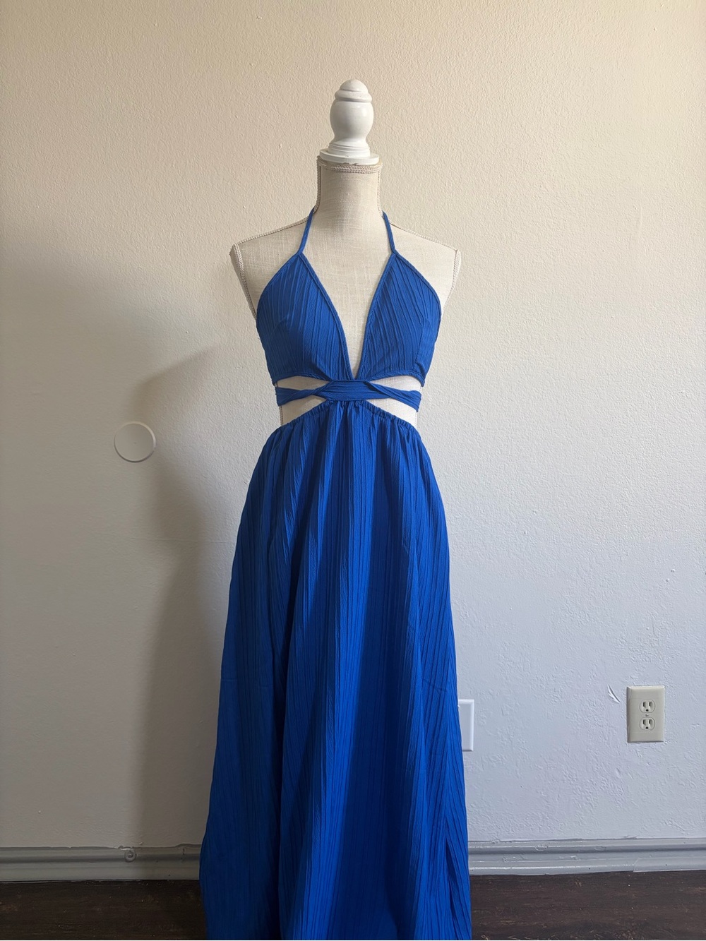 Blue Halter Cutout Maxi Dress
